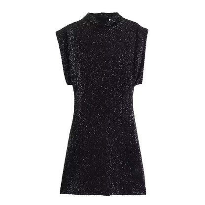Celestial Sparkle Mini Dress Sleeveless Knitted Dress With Sequin Stars Ruffled Hem Slim Fit High Waist Style For Women 2025