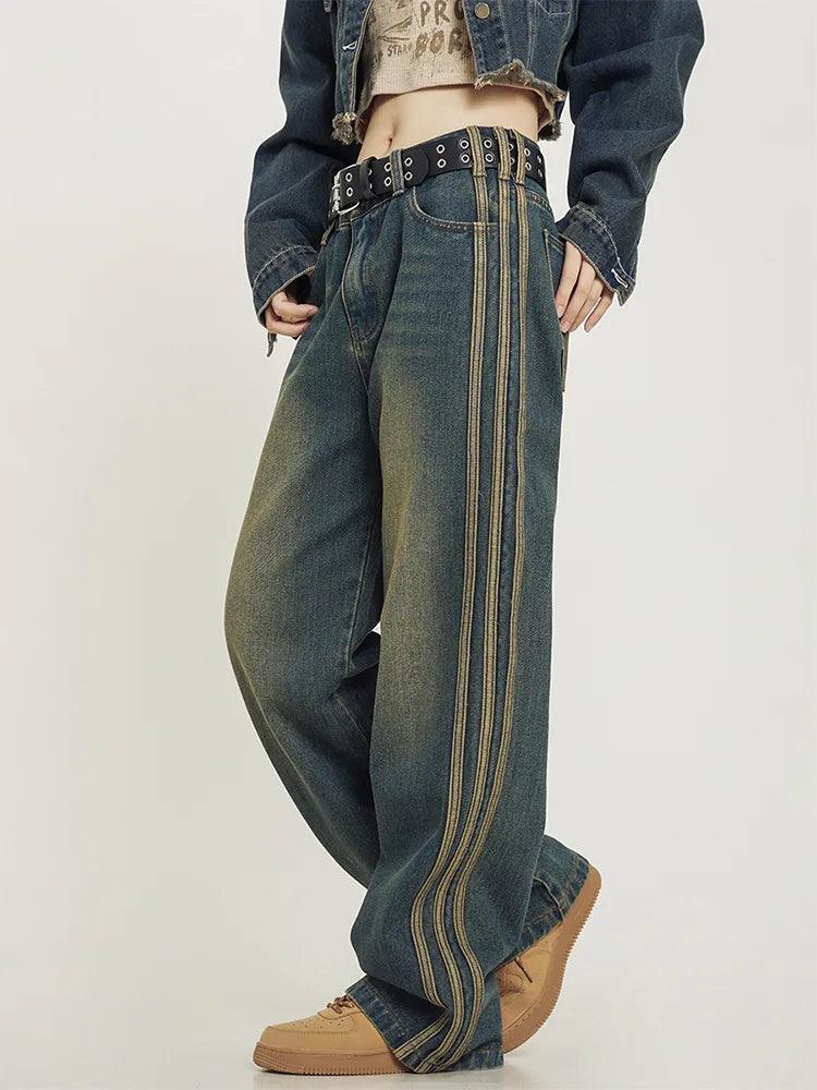 Korean Fashion Vibes High Waist Wide Leg Denim Trousers - itsshirty