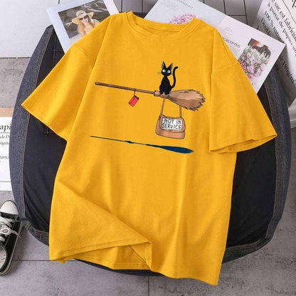 Magic Broom Cat Harajuku T-Shirt for Women
