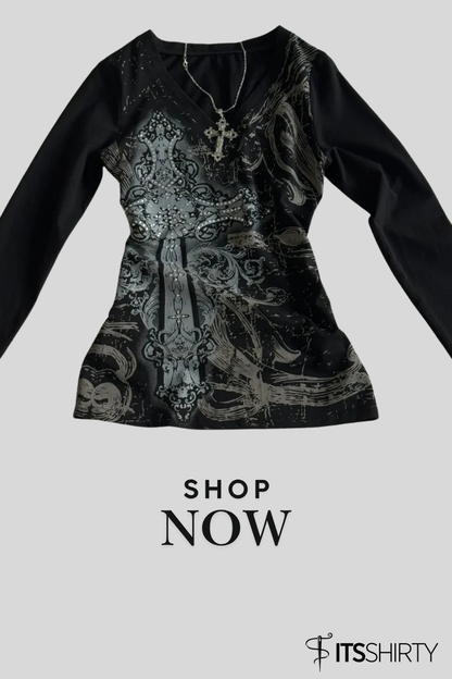 Y2k Sweatshirt Outfit Inspiration With Full Print Punk Style Long Sleeve Top For Women