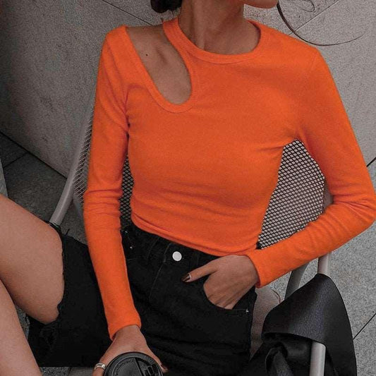 Sexy Hollow Out Long Sleeve T-Shirt for Women
