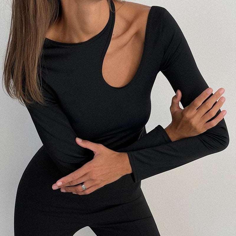 Sexy Hollow Out Long Sleeve T-Shirt for Women
