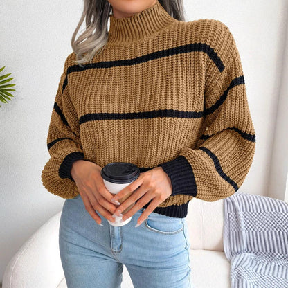 Striped Elegance Turtleneck Sweater - itsshirty