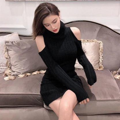 Sultry Knitted Turtleneck Mini Dress - itsshirty