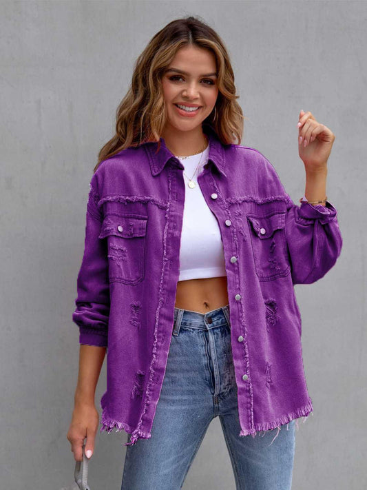 Women's Classic Distressed Chic Denim Jacket - itsshirty