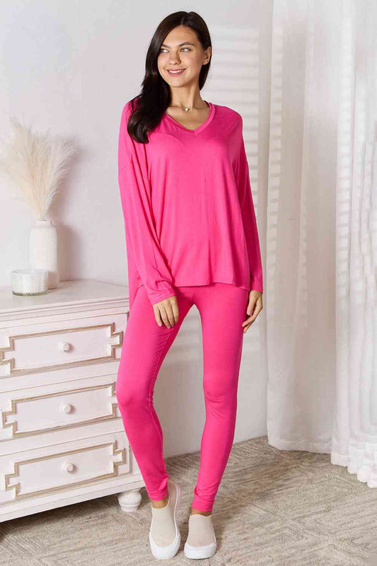 Full-Size V-Neck Soft Rayon Loungewear Set