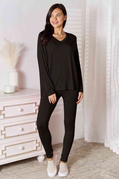 Full-Size V-Neck Soft Rayon Loungewear Set