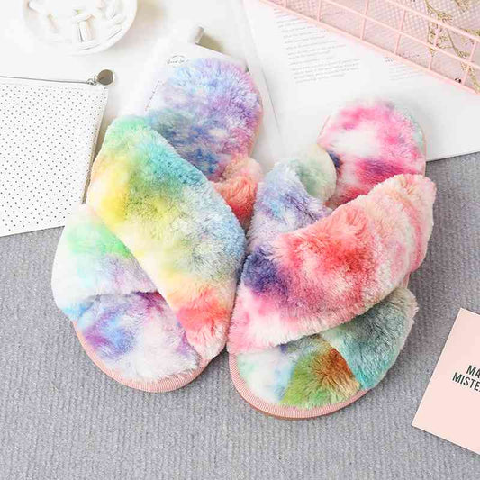 Warm Faux Fur Crisscross Slippers