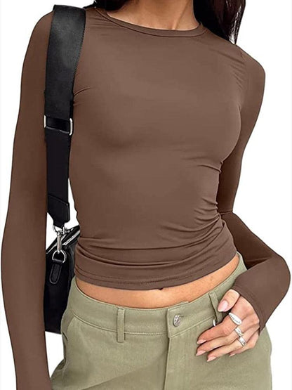Casual Chic: Women's Slim Fit Solid Long Sleeve T-Shirts for Everyday Wear - itsshirty