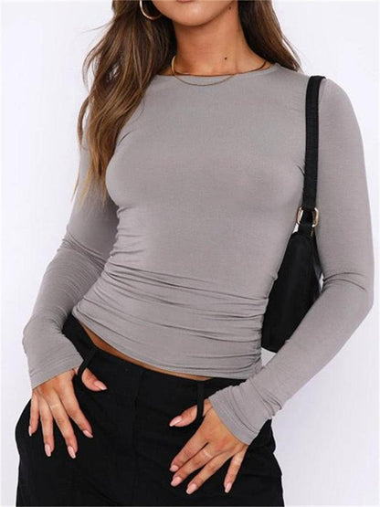 Casual Chic: Women's Slim Fit Solid Long Sleeve T-Shirts for Everyday Wear - itsshirty