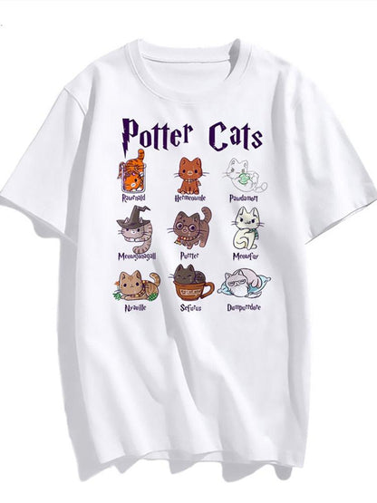 Kawaii Cat Print Student T-shirts - Cute Graphic Tee for Women's Summer Streetwear - itsshirty