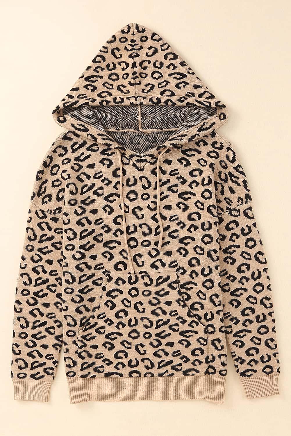 Leopard Print Drawstring Hooded Sweater - itsshirty
