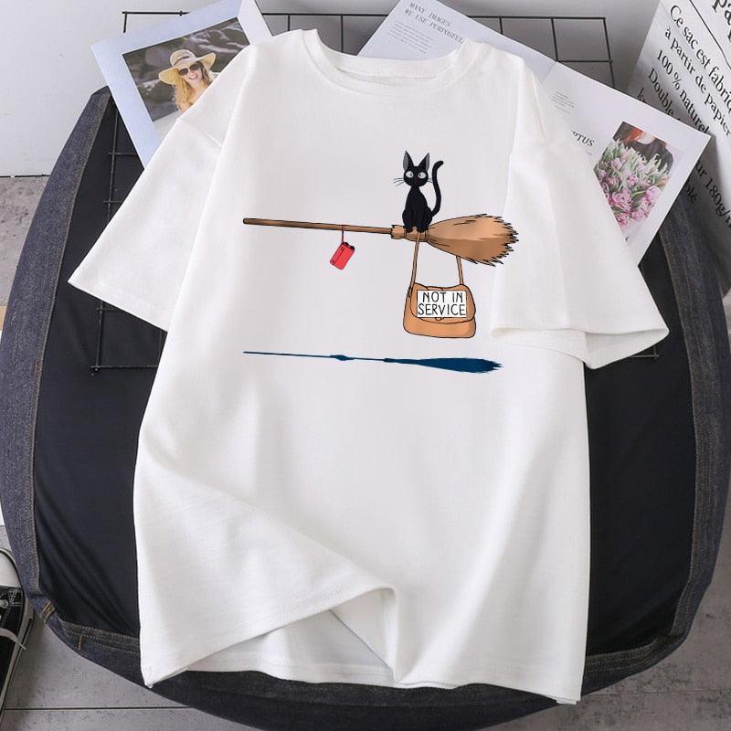Magic Broom Cat Harajuku T-Shirt for Women - itsshirty