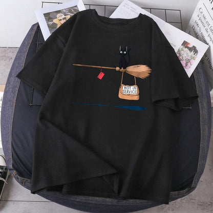 Magic Broom Cat Harajuku T-Shirt for Women - itsshirty