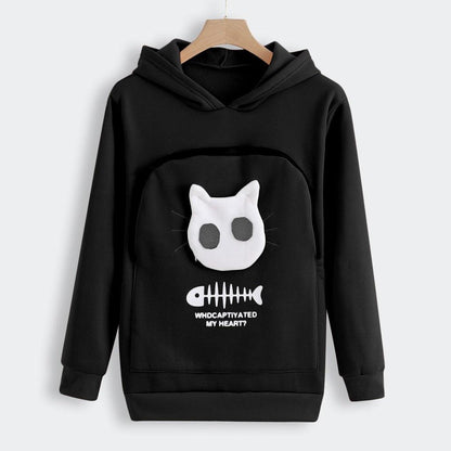 Oversized Women's Hoodie with Pouch - Winter Cat Carry Sweatshirt - itsshirty