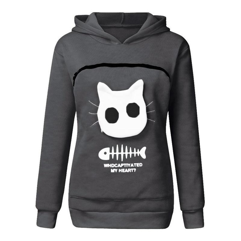 Oversized Women's Hoodie with Pouch - Winter Cat Carry Sweatshirt - itsshirty