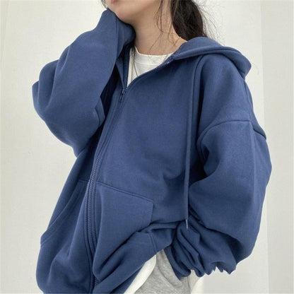 Retro Long Sleeve Fleece Hooded Sweatshirt Coats - itsshirty