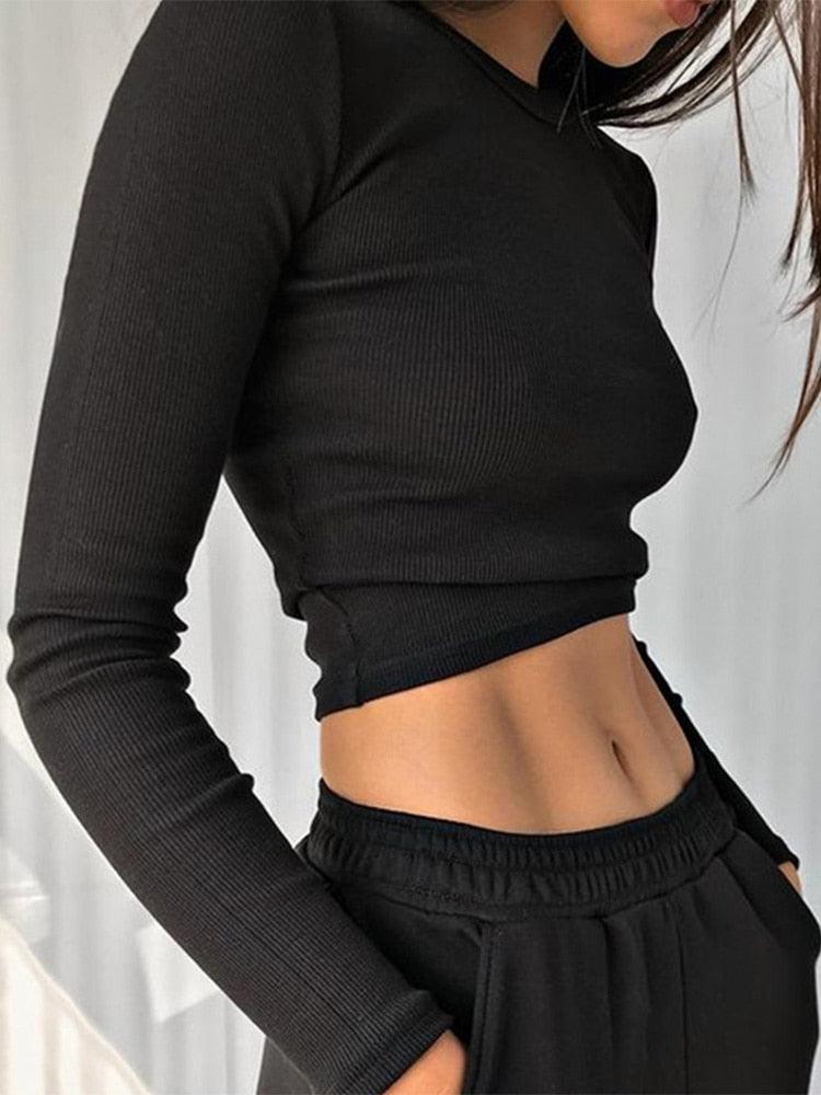 Sexy Ribbed Long Sleeve Crop Top for Women - itsshirty