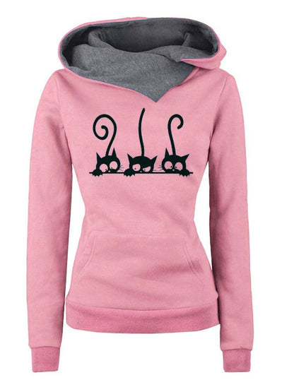 Women Autumn Winter Fashion Cat Prined Hoodie - itsshirty