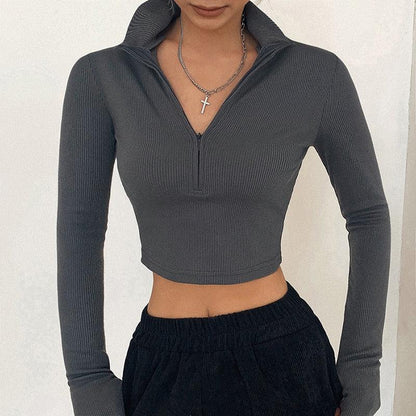 Women's Solid Color Turtleneck Crop Top with Long Sleeves - itsshirty